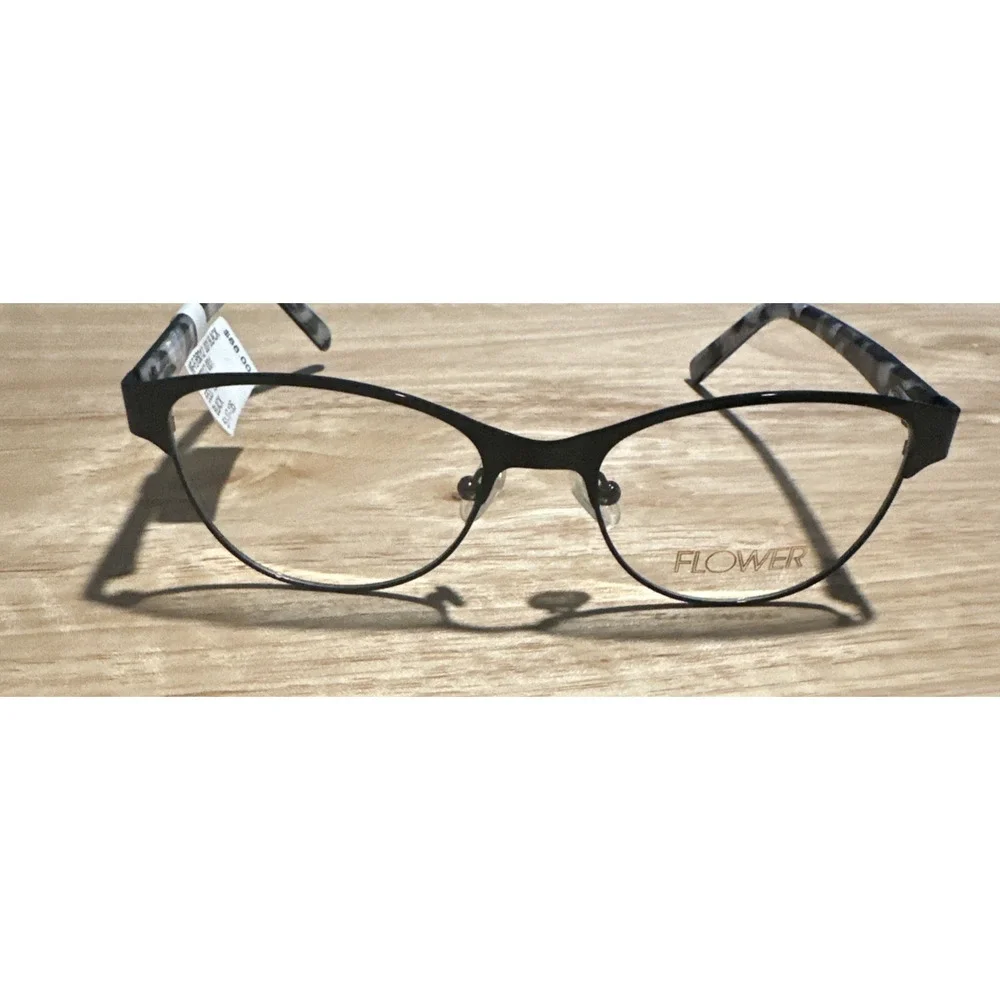 FLOWER FLR6012 001 51-17-135 Black Metal Full Rim Eyeglasses Frame MX26 w/case